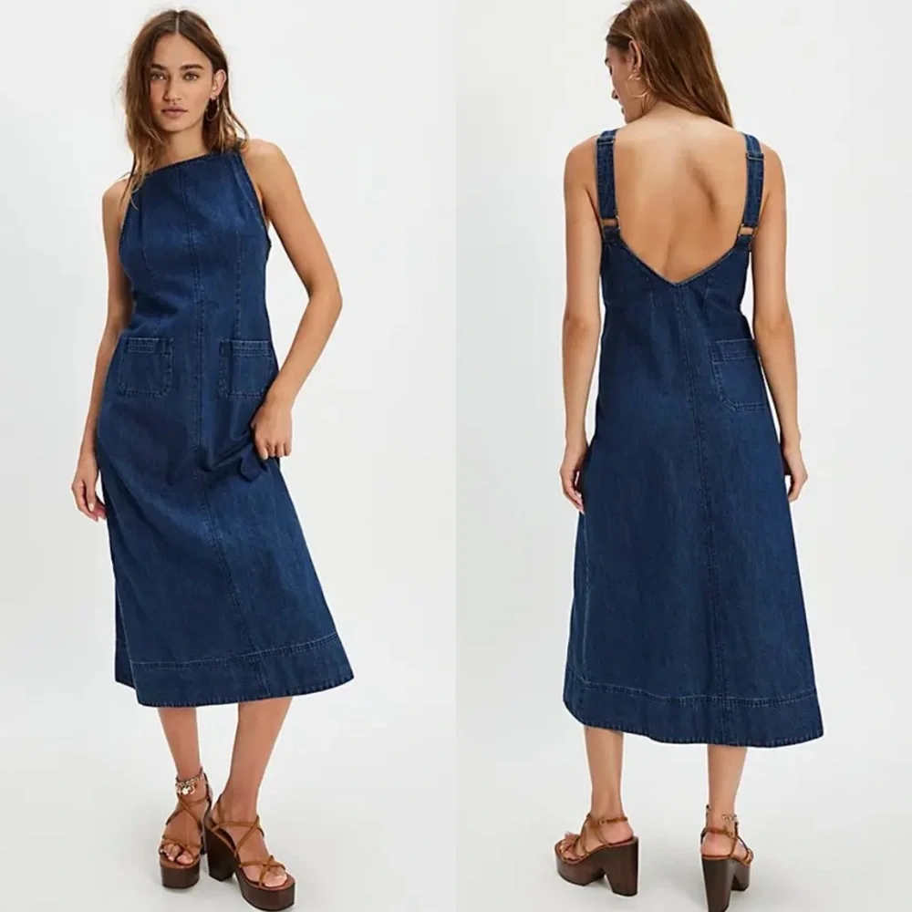 NWT Free People Dex Denim Pocket Midi Dress